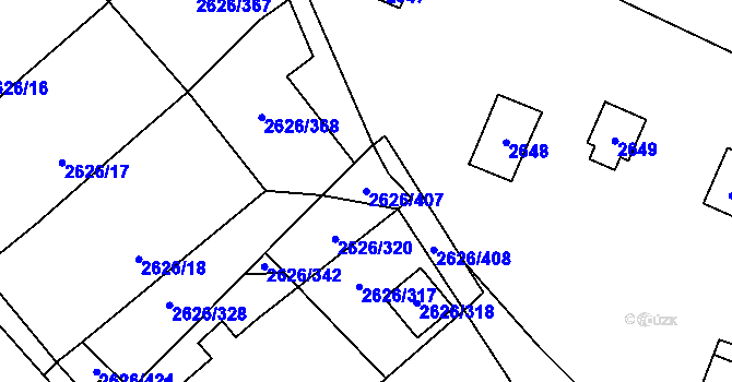Parcela st. 2626/407 v KÚ Doksy u Máchova jezera, Katastrální mapa