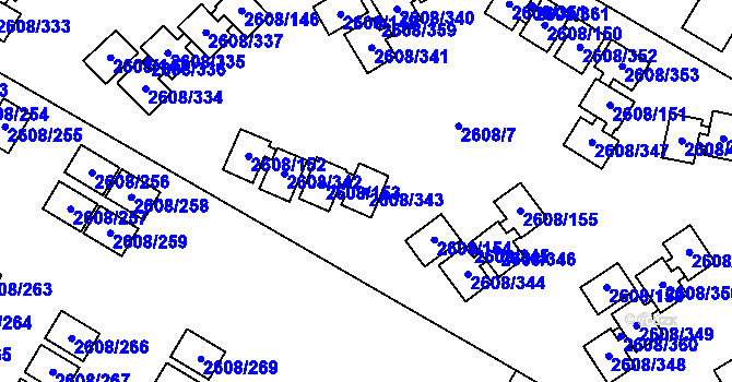 Parcela st. 2608/343 v KÚ Doksy u Máchova jezera, Katastrální mapa