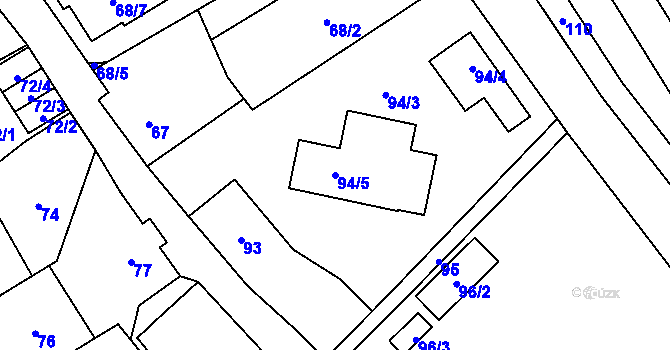Parcela st. 94/5 v KÚ Doksy u Máchova jezera, Katastrální mapa