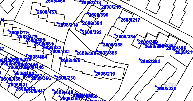 Parcela st. 2608/386 v KÚ Doksy u Máchova jezera, Katastrální mapa
