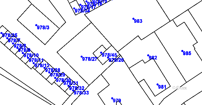 Parcela st. 978/45 v KÚ Doksy u Máchova jezera, Katastrální mapa