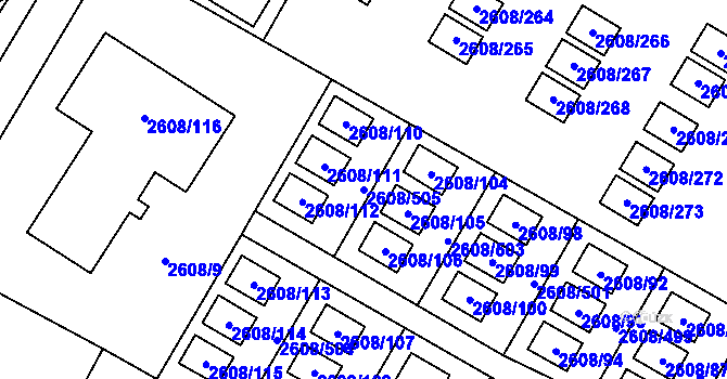 Parcela st. 2608/505 v KÚ Doksy u Máchova jezera, Katastrální mapa