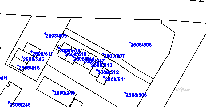 Parcela st. 2608/507 v KÚ Doksy u Máchova jezera, Katastrální mapa