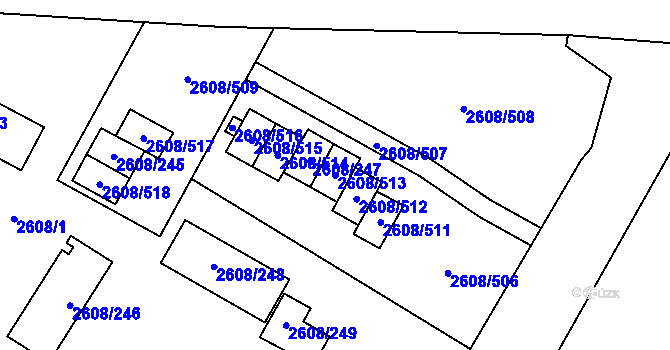 Parcela st. 2608/513 v KÚ Doksy u Máchova jezera, Katastrální mapa