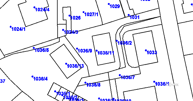 Parcela st. 1036/11 v KÚ Doksy u Máchova jezera, Katastrální mapa
