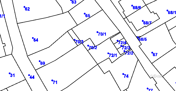 Parcela st. 70/2 v KÚ Doksy u Máchova jezera, Katastrální mapa