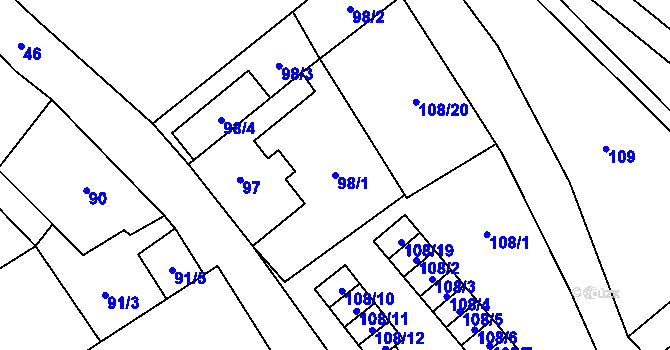 Parcela st. 98/1 v KÚ Doksy u Máchova jezera, Katastrální mapa