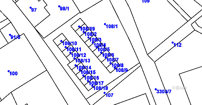 Parcela st. 108/6 v KÚ Doksy u Máchova jezera, Katastrální mapa