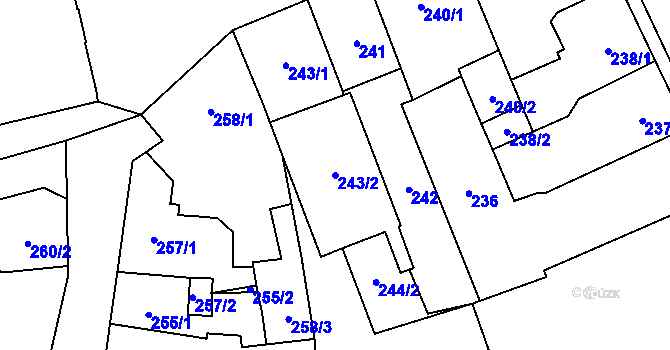 Parcela st. 243/2 v KÚ Doksy u Máchova jezera, Katastrální mapa