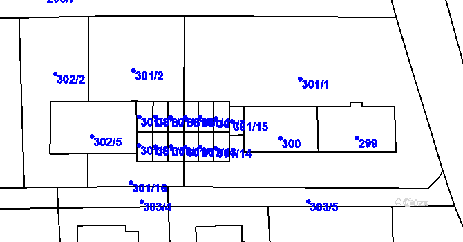 Parcela st. 301/15 v KÚ Doksy u Máchova jezera, Katastrální mapa