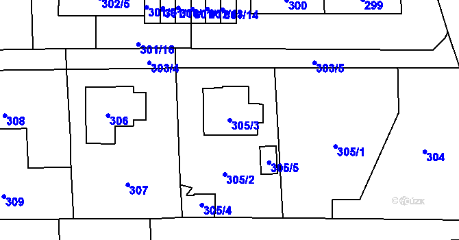 Parcela st. 305/3 v KÚ Doksy u Máchova jezera, Katastrální mapa