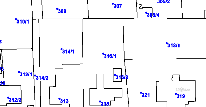 Parcela st. 316/1 v KÚ Doksy u Máchova jezera, Katastrální mapa