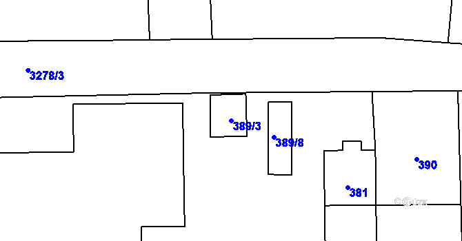 Parcela st. 389/3 v KÚ Doksy u Máchova jezera, Katastrální mapa