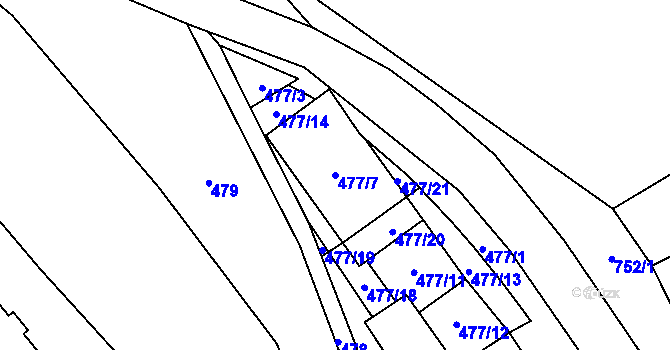 Parcela st. 477/7 v KÚ Doksy u Máchova jezera, Katastrální mapa