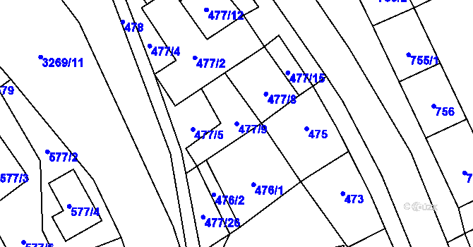 Parcela st. 477/9 v KÚ Doksy u Máchova jezera, Katastrální mapa