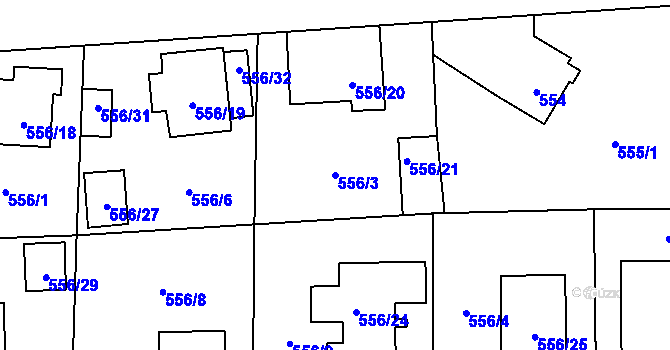 Parcela st. 556/3 v KÚ Doksy u Máchova jezera, Katastrální mapa