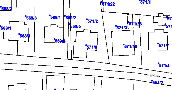 Parcela st. 571/8 v KÚ Doksy u Máchova jezera, Katastrální mapa