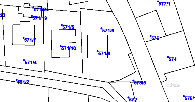 Parcela st. 571/9 v KÚ Doksy u Máchova jezera, Katastrální mapa