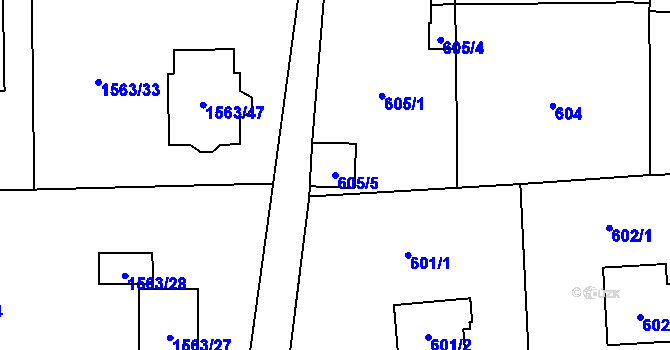 Parcela st. 605/5 v KÚ Doksy u Máchova jezera, Katastrální mapa