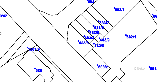 Parcela st. 683/3 v KÚ Doksy u Máchova jezera, Katastrální mapa