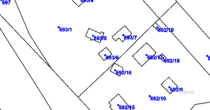 Parcela st. 693/6 v KÚ Doksy u Máchova jezera, Katastrální mapa