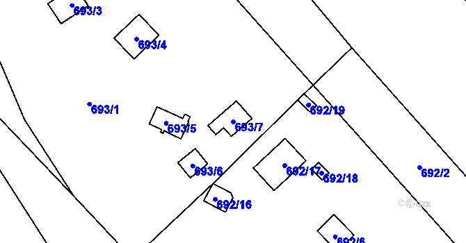 Parcela st. 693/7 v KÚ Doksy u Máchova jezera, Katastrální mapa