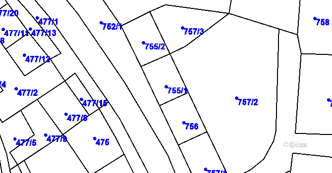 Parcela st. 755/1 v KÚ Doksy u Máchova jezera, Katastrální mapa