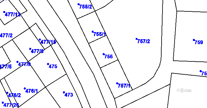 Parcela st. 756 v KÚ Doksy u Máchova jezera, Katastrální mapa
