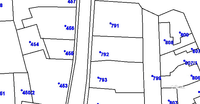 Parcela st. 792 v KÚ Doksy u Máchova jezera, Katastrální mapa