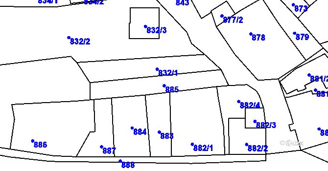 Parcela st. 885 v KÚ Doksy u Máchova jezera, Katastrální mapa