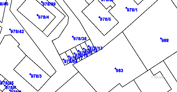 Parcela st. 978/13 v KÚ Doksy u Máchova jezera, Katastrální mapa