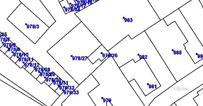 Parcela st. 978/26 v KÚ Doksy u Máchova jezera, Katastrální mapa