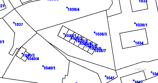 Parcela st. 1035/4 v KÚ Doksy u Máchova jezera, Katastrální mapa