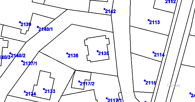 Parcela st. 2135 v KÚ Doksy u Máchova jezera, Katastrální mapa