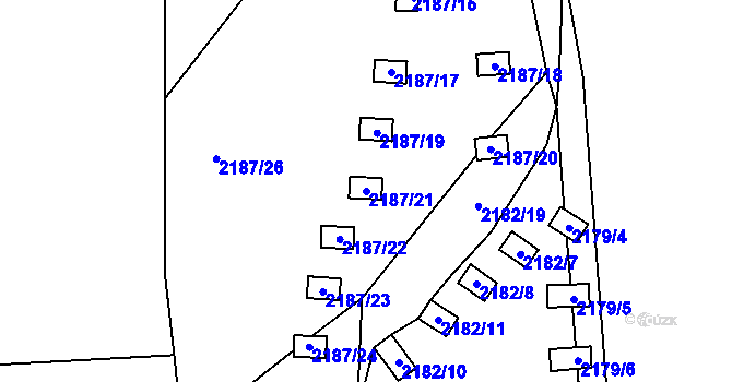 Parcela st. 2187/21 v KÚ Doksy u Máchova jezera, Katastrální mapa