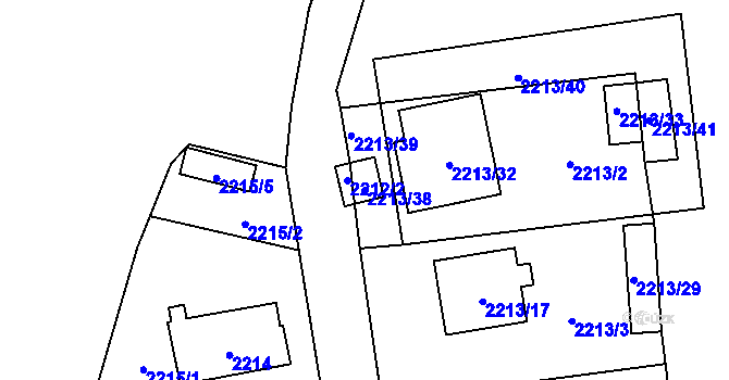 Parcela st. 2213/38 v KÚ Doksy u Máchova jezera, Katastrální mapa