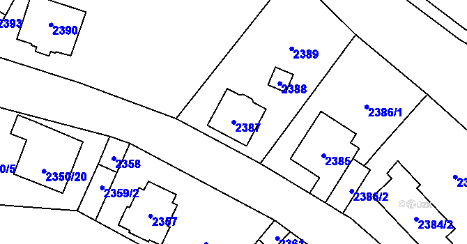 Parcela st. 2387 v KÚ Doksy u Máchova jezera, Katastrální mapa