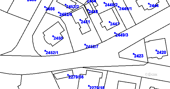 Parcela st. 2452/7 v KÚ Doksy u Máchova jezera, Katastrální mapa