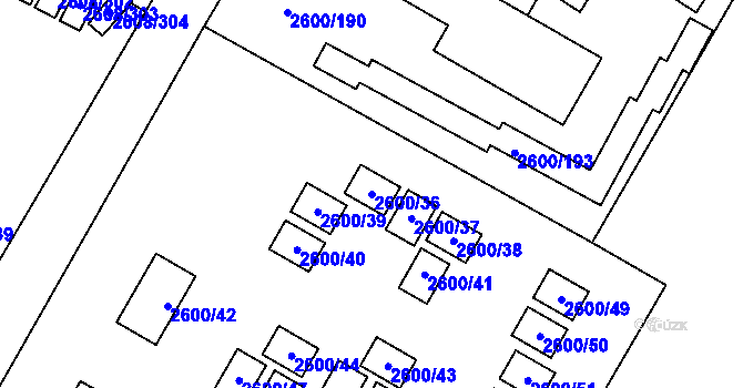 Parcela st. 2600/36 v KÚ Doksy u Máchova jezera, Katastrální mapa