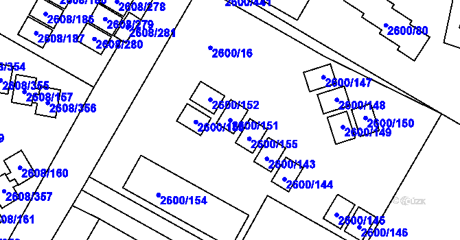 Parcela st. 2600/151 v KÚ Doksy u Máchova jezera, Katastrální mapa