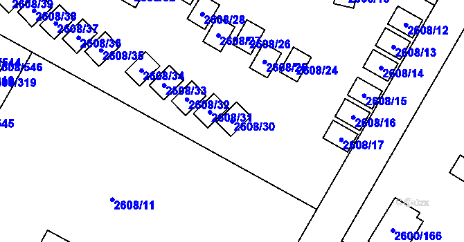Parcela st. 2608/30 v KÚ Doksy u Máchova jezera, Katastrální mapa
