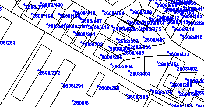 Parcela st. 2608/205 v KÚ Doksy u Máchova jezera, Katastrální mapa