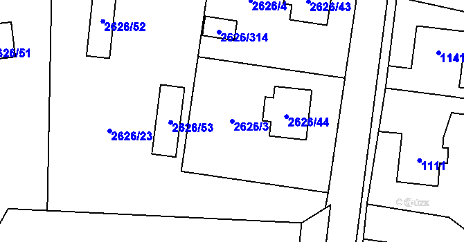 Parcela st. 2626/3 v KÚ Doksy u Máchova jezera, Katastrální mapa