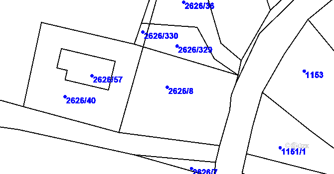 Parcela st. 2626/8 v KÚ Doksy u Máchova jezera, Katastrální mapa