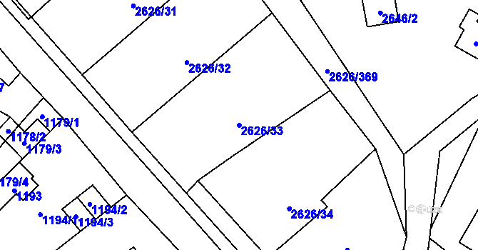 Parcela st. 2626/33 v KÚ Doksy u Máchova jezera, Katastrální mapa