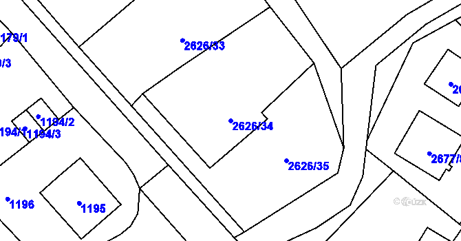 Parcela st. 2626/34 v KÚ Doksy u Máchova jezera, Katastrální mapa