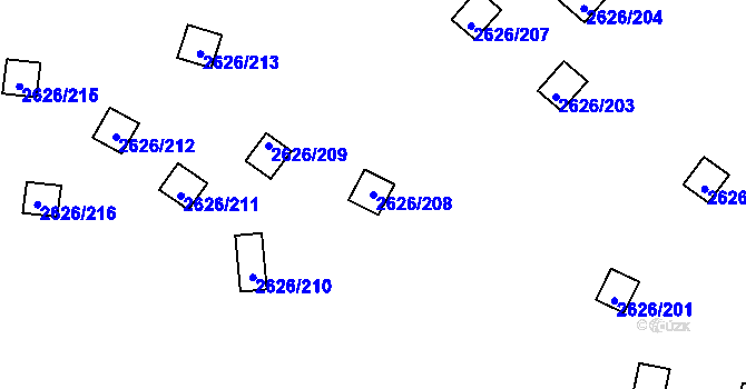 Parcela st. 2626/208 v KÚ Doksy u Máchova jezera, Katastrální mapa