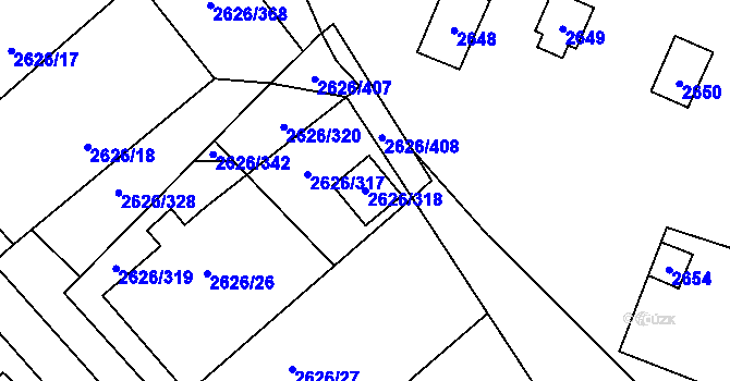 Parcela st. 2626/318 v KÚ Doksy u Máchova jezera, Katastrální mapa