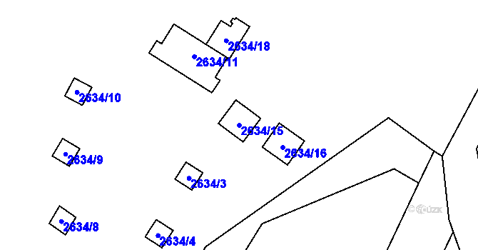 Parcela st. 2634/15 v KÚ Doksy u Máchova jezera, Katastrální mapa