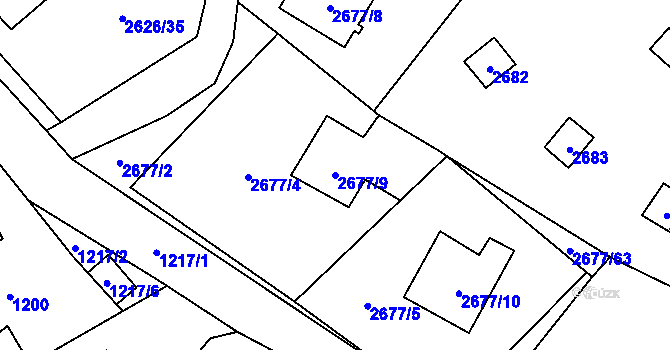 Parcela st. 2677/9 v KÚ Doksy u Máchova jezera, Katastrální mapa
